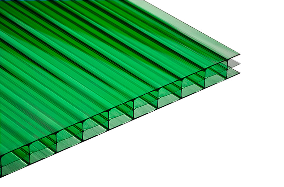 Поликарбонат  2,1х12м  6мм  зелёный 0,77 плотность