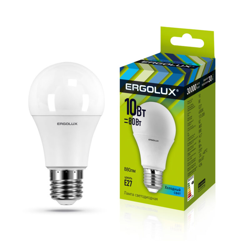 Ergolux LED-A60-10W-E27-4K (Эл.лампа светодиодная ЛОН 10Вт E27 4500K 172-265В)